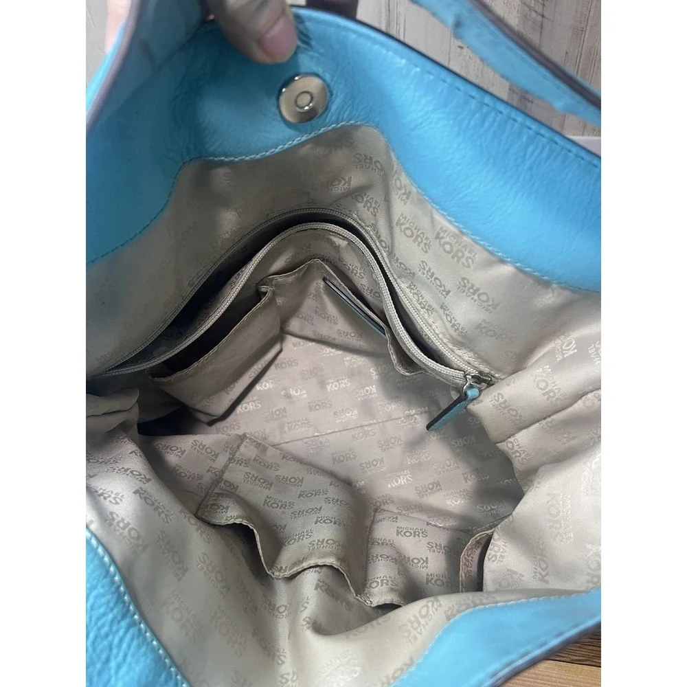 Genuine Michael Kors Fulton Leather Hobo Shoulder Bag Turquoise Color, READ